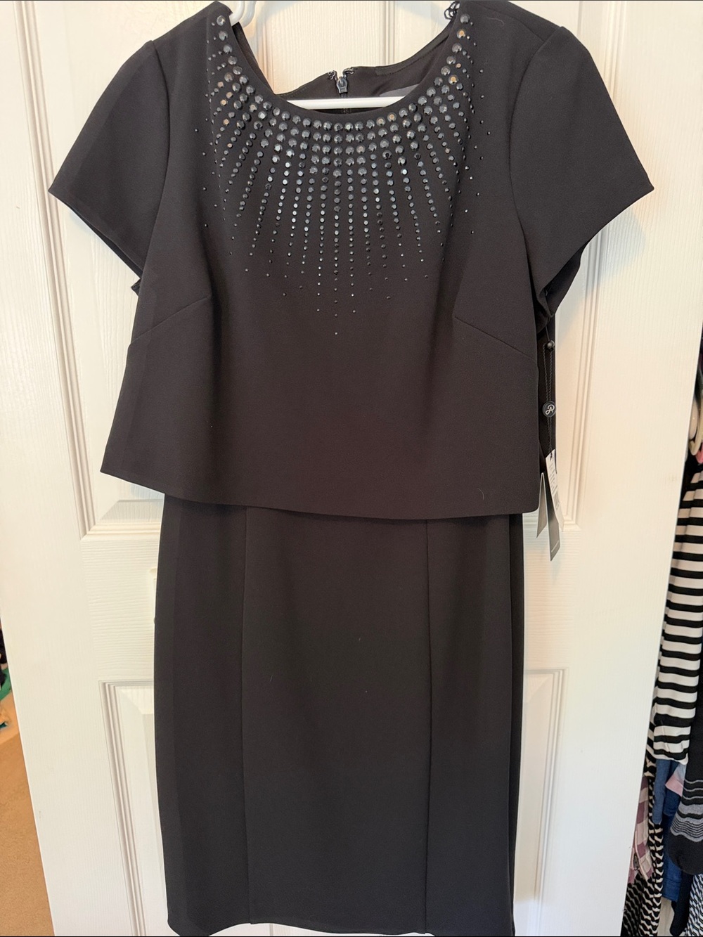 Adrianna Papell Black Beaded Midi Sheath Dress NWT